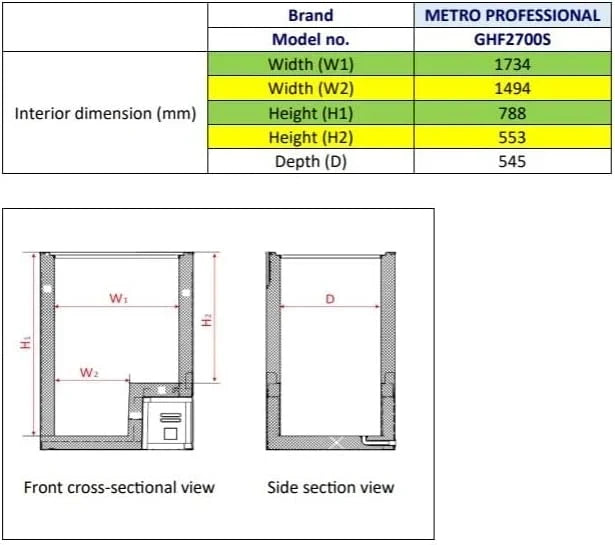 2026 METRO Professional Congelador horizontal GHF2700S, 188 x 73,5 x 94,5 cm, 700 L, 125W, 3 cestas, iluminación LED, 6 ruedas, con cerradura, blanco/gris