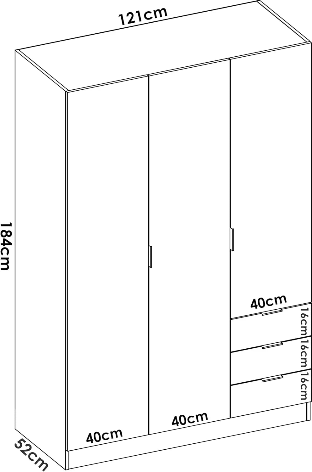 2026 DEKIT GRUPO RIMOBEL Armario Ropero 3 Puertas Y 3 Cajones – Blanco – 121X184X52 Cm