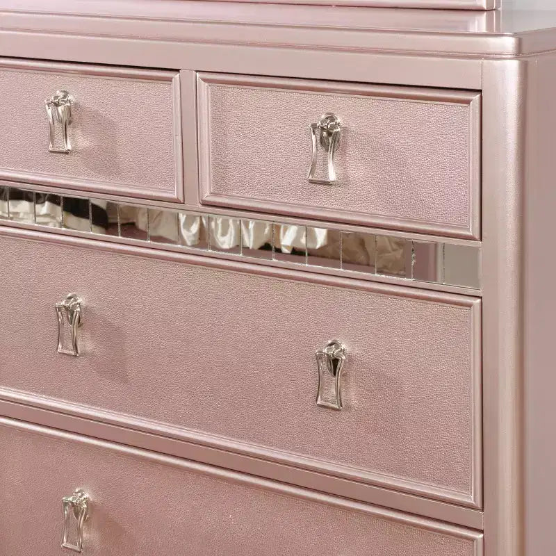 2026 Cómoda Coleman de 7 cajones – Acabado en oro rosa, 162,6 cm de ancho. Ideal para el dormitorio.