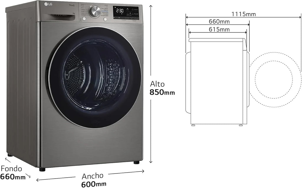 2026 RH90V9PV2N Secadora de Ropa, 9Kg, Bomba de Calor Dual Invert, Carga Frontal, Clasificación C, Sensor de Secado, Serie 900, Inox Antihuellas