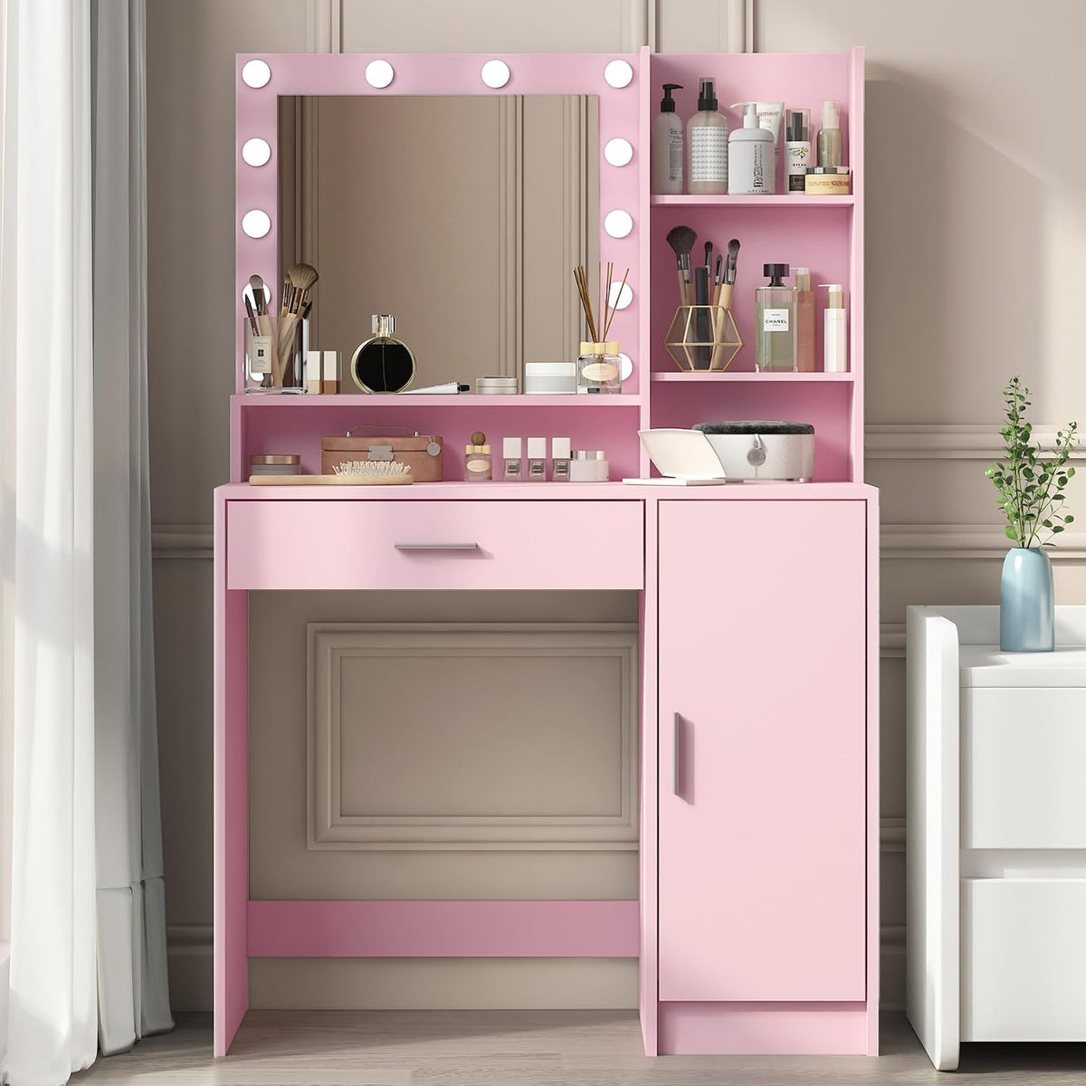 2026 Vanity Desk with Mirror & Light, Large Drawer Three Level Storage Dresser, 3 Lighting Modes Adjustable Brightness, Bedroom Dressing Table