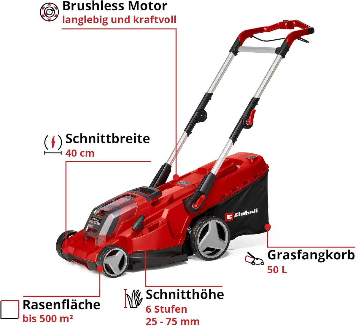 Cortacésped inalámbrico Einhell RASARRO 36/42 Kit Power X – Change 2026 (36 V, ancho de corte de 42 cm, hasta 725 m², sin escobillas, recogedor de césped de 50 L, función de mulching, incluye 2 baterías de 5,2 Ah + 1 cargador doble)