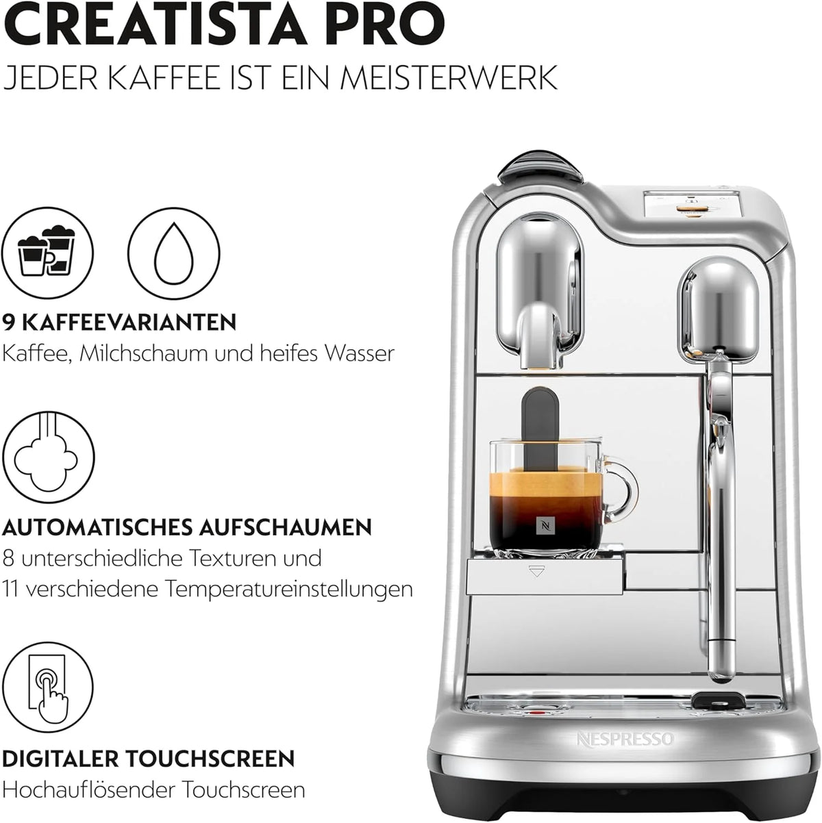 Cafetera Nespresso Creatista Pro 2026 de Sage, acero inoxidable, acero inoxidable cepillado.