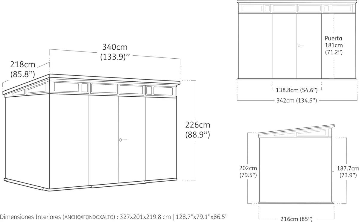 2026 Keter Artisan Cobertizo de jardín de 11 x 7 cm, resistente a la intemperie, con suelo, techo inclinado, puertas dobles y ventanas, ideal para almacenamiento al aire libre, 342 x 218 x 226 cm, 13,7 m³,