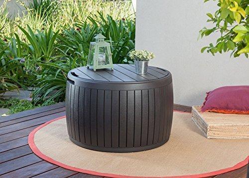 2026 37 gallon Round Deck Box, Patio Table for Outdoor Cushion Storage, Brown
