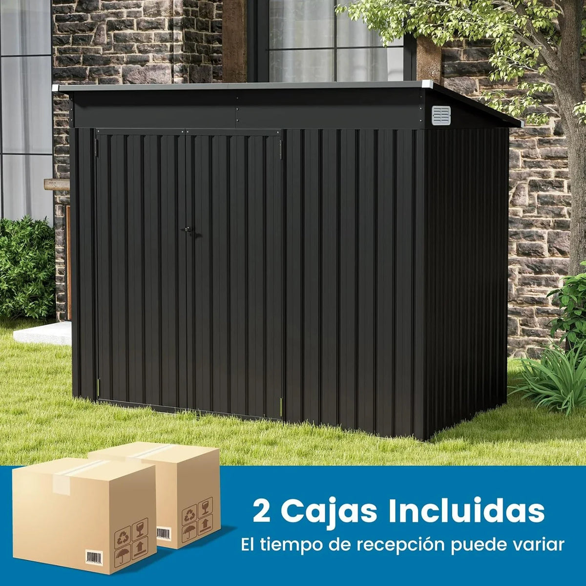 2026 COSTWAY Caseta Jardin Exterior, 235 x 117 x 185 cm, obertizo Jardin Exterior con 2 Puertas, Techo Inclinado, Casita Organizador de Metal Galvanizado, Organizador de Herramientas para Jardín Patio