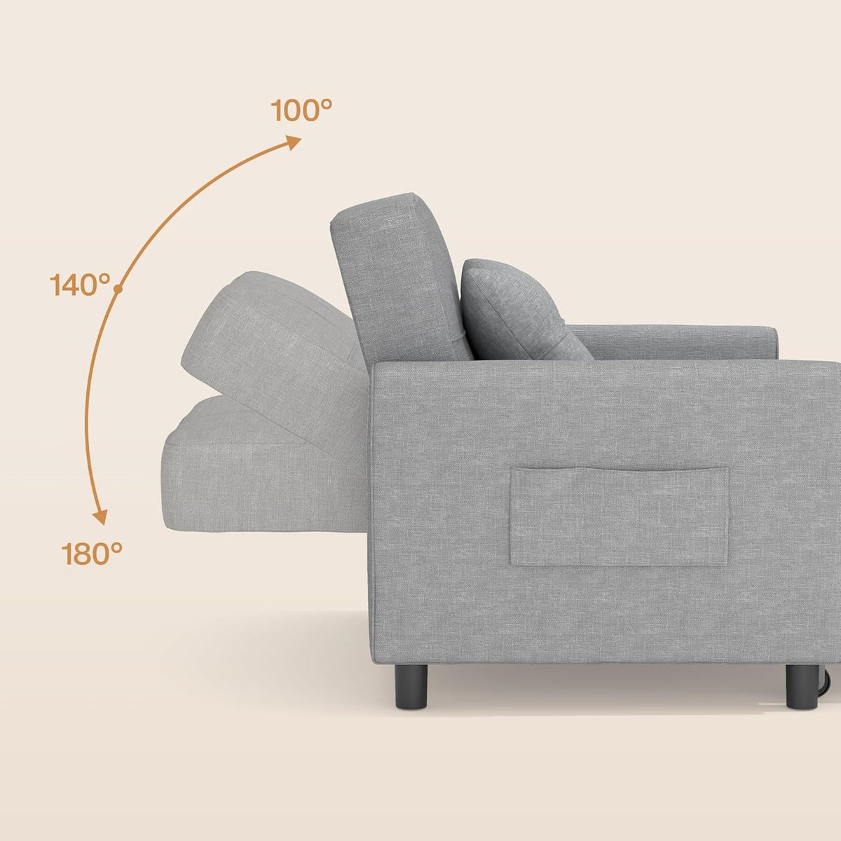 Sillón reclinable Bealife 2026, sillón cama con respaldo ajustable, sillón para TV, sofá cama plegable, sillón reclinable para sala de estar y dormitorio (gris claro)