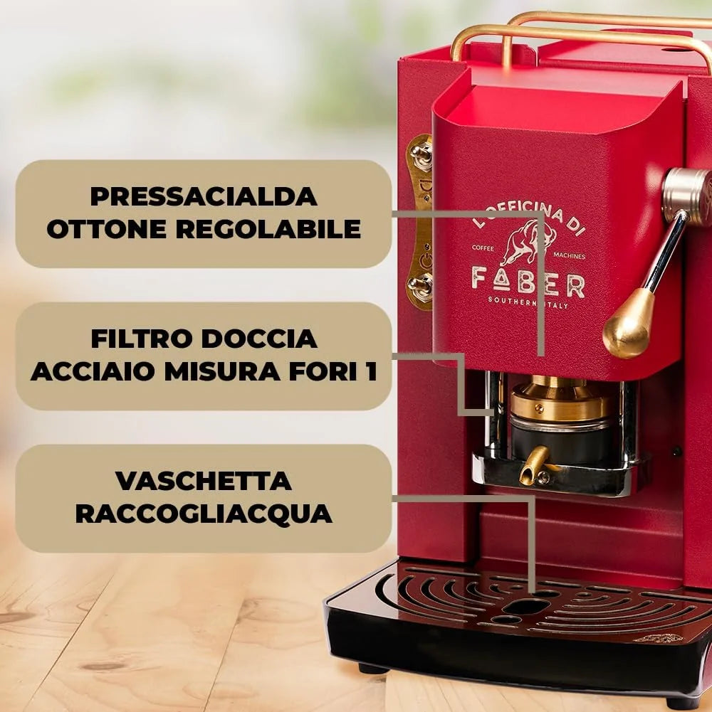 Cafetera Faber PRO Total Deluxe 2026, fabricada en latón, con papel ESE de 44 mm y capacidad de 1,3 litros (blanca).