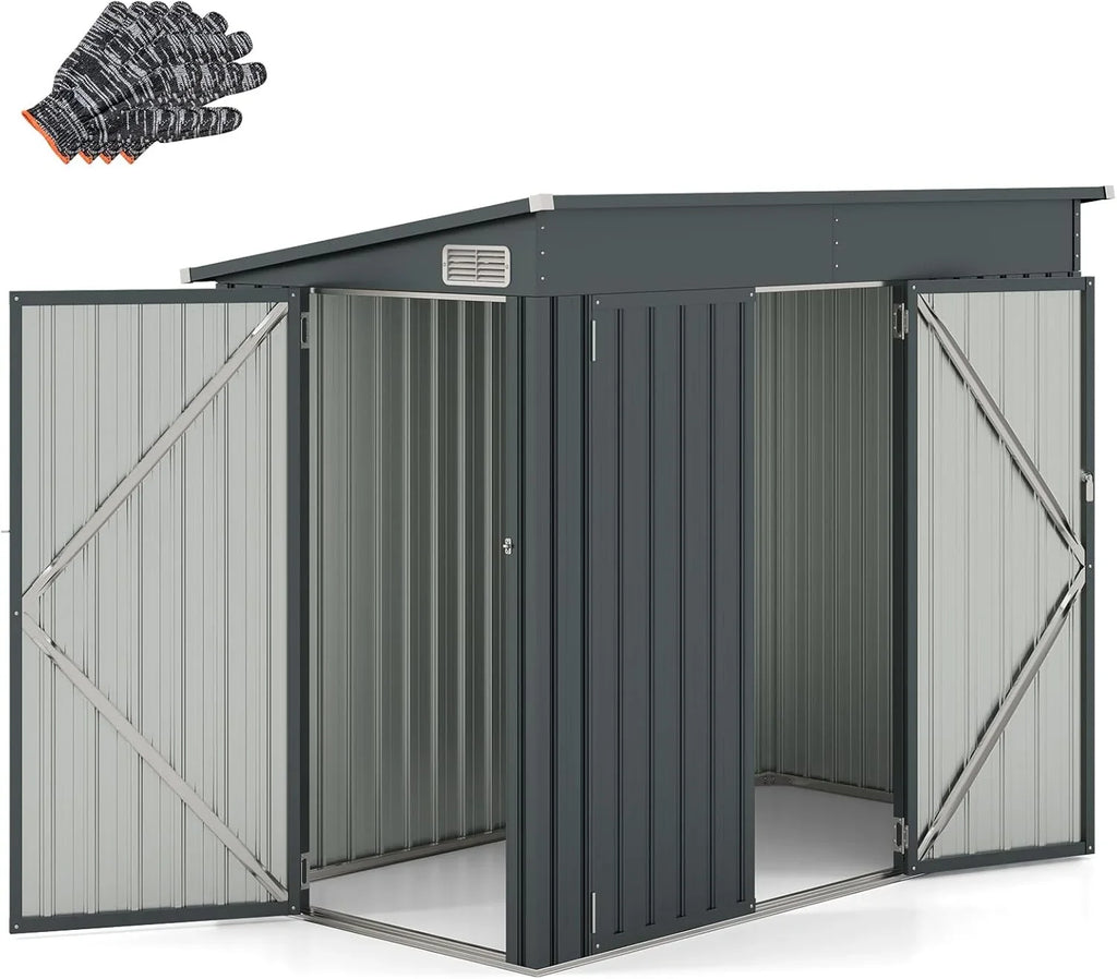 2026 COSTWAY Caseta Jardin Exterior, 235 x 117 x 185 cm, obertizo Jardin Exterior con 2 Puertas, Techo Inclinado, Casita Organizador de Metal Galvanizado, Organizador de Herramientas para Jardín Patio