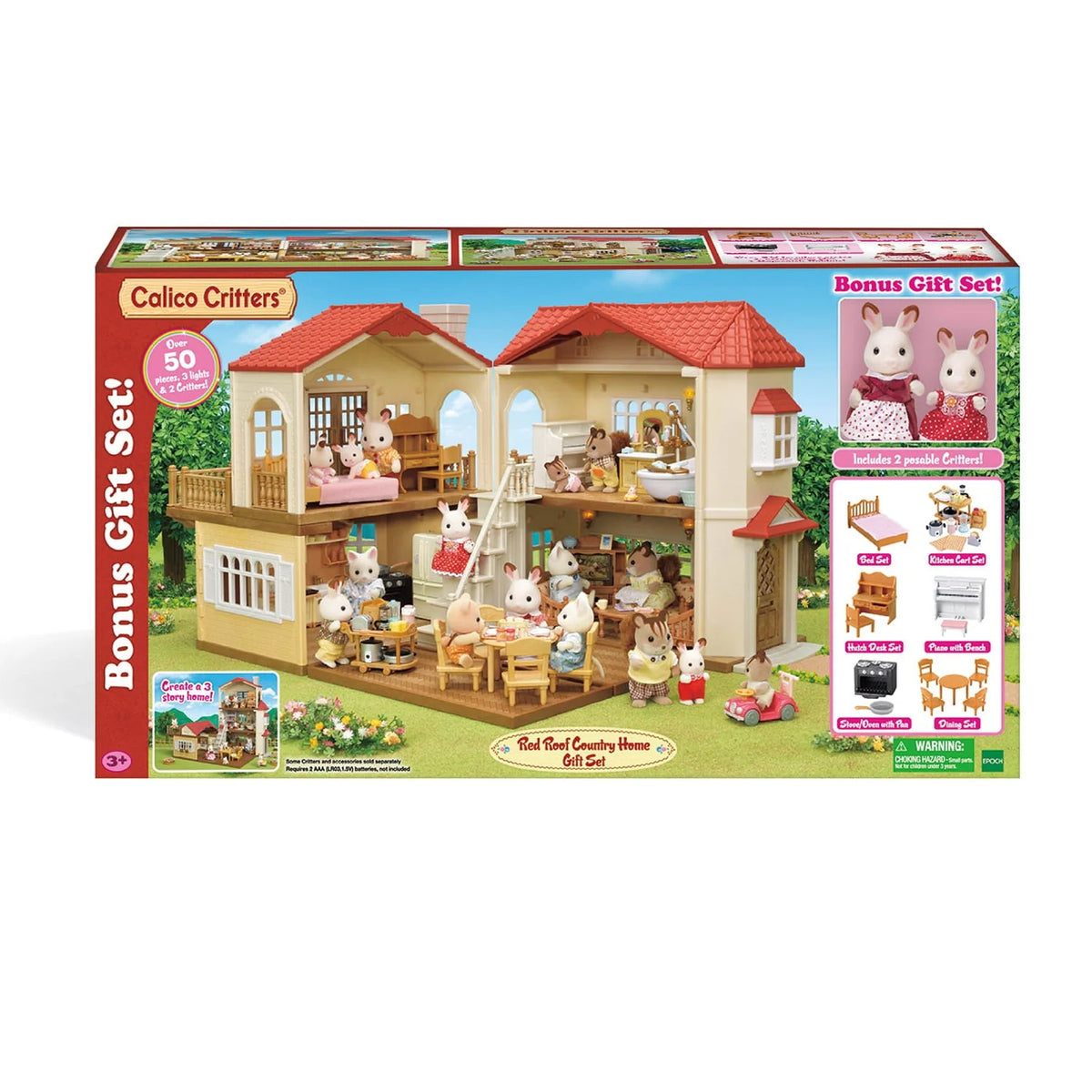 2026 Calico Critters Red Roof Country Home, Dollhouse Playset with Figures, Furniture and Accessories