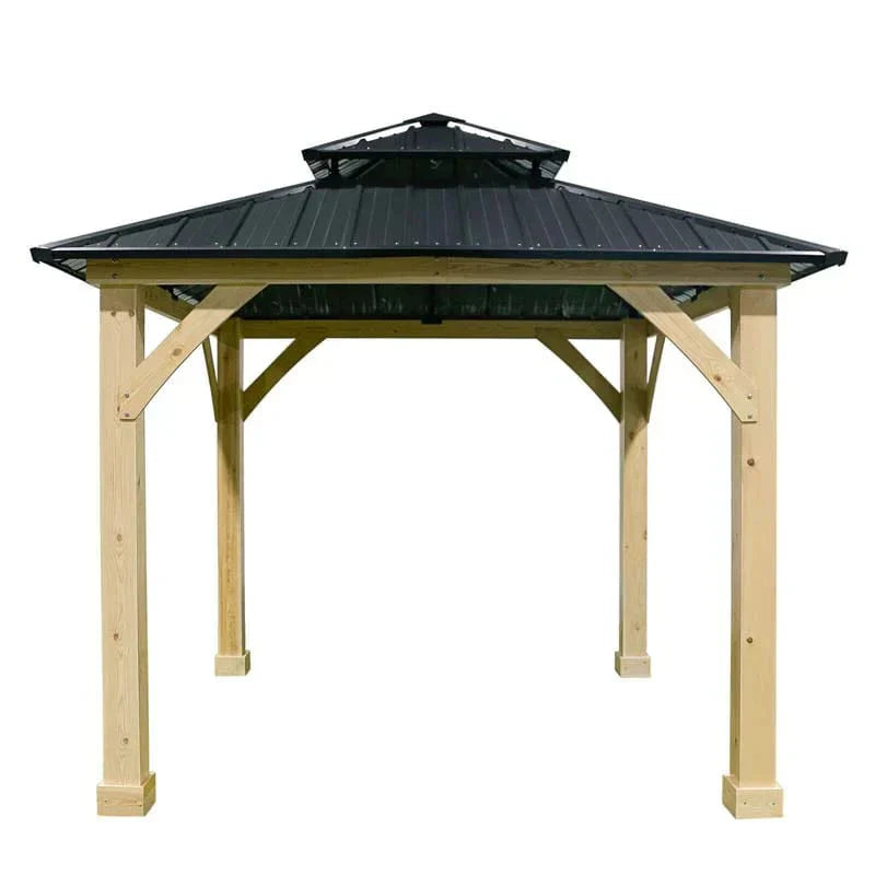 2026 10 X 10 Ft Outdoor Patio Hardtop Gazebo With Wood Frame Amp 2 Tier Metal Roof All Weather Gazebo Pergolas Shelter