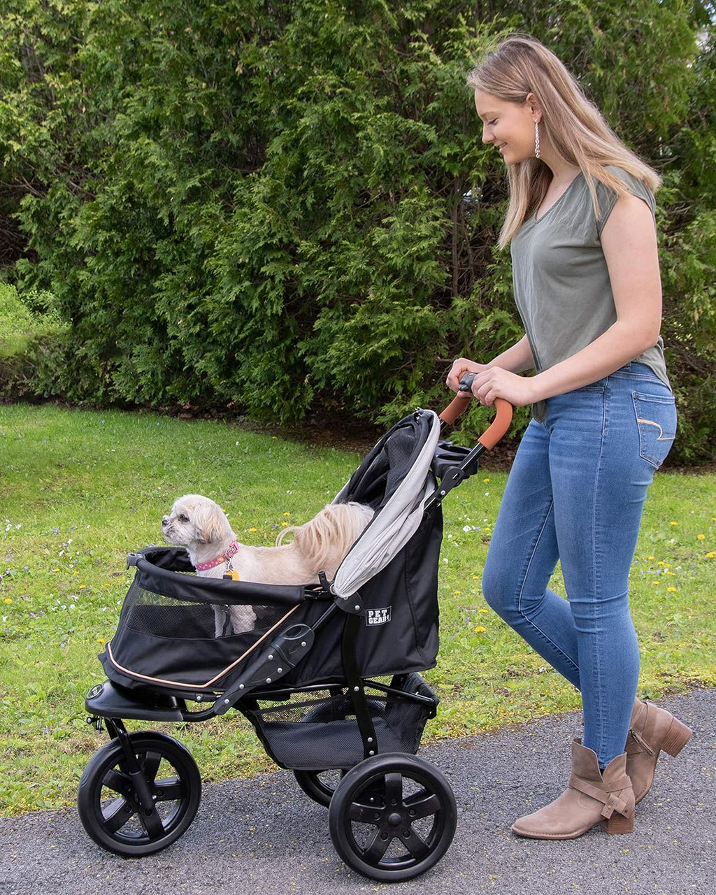2026 Pet Gear No-Zip AT3 Pet Stroller for Cats/Dogs, Zipperless Entry, Easy One-Hand Fold, Jogging Tires, Removable Liner, Cup Holder + Storage Basket, 1 Model, 2 Colors