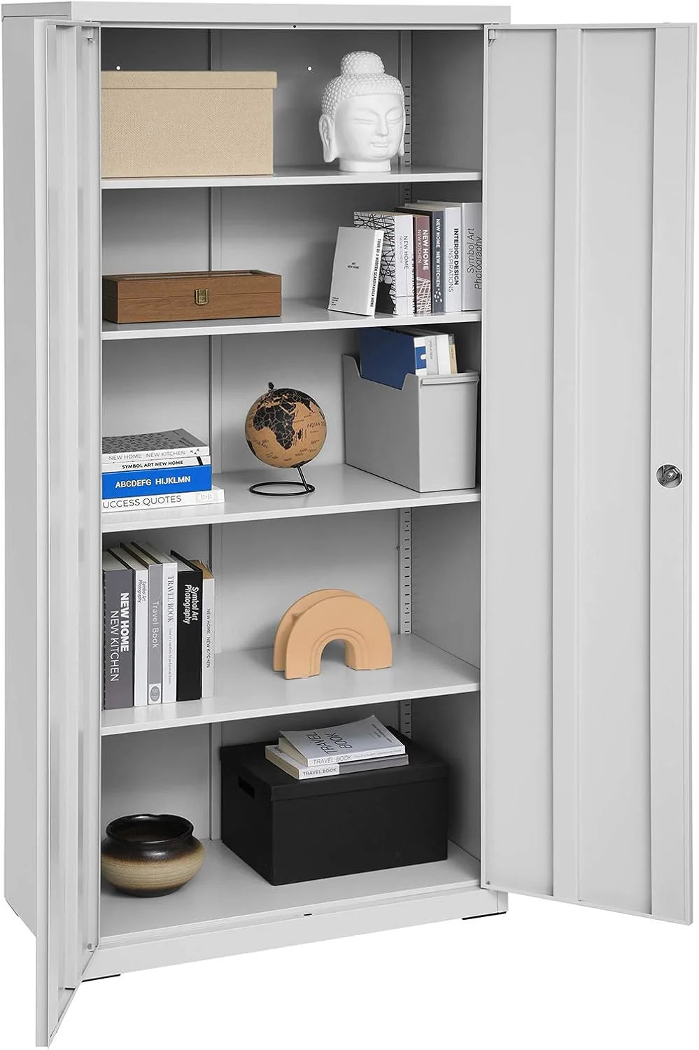 Archivador SONGMICS 2026, armario multiusos, armario de almacenamiento de acero, 5 niveles, puertas dobles, cerradura, armario para herramientas, estantes ajustables, garaje, oficina, sala de estar, gris OMC015G01