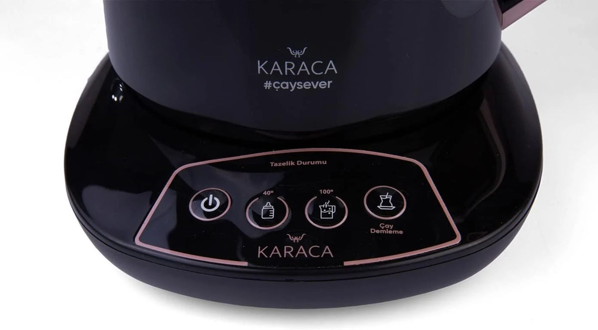 Tetera y hervidor parlante Karaca Çaysever 2026, 1700 W, oro rosa, libre de BPA, depósito de agua de 1,5 L, tetera de 0,8 L, función automática para mantener caliente, apto para comida de bebé.