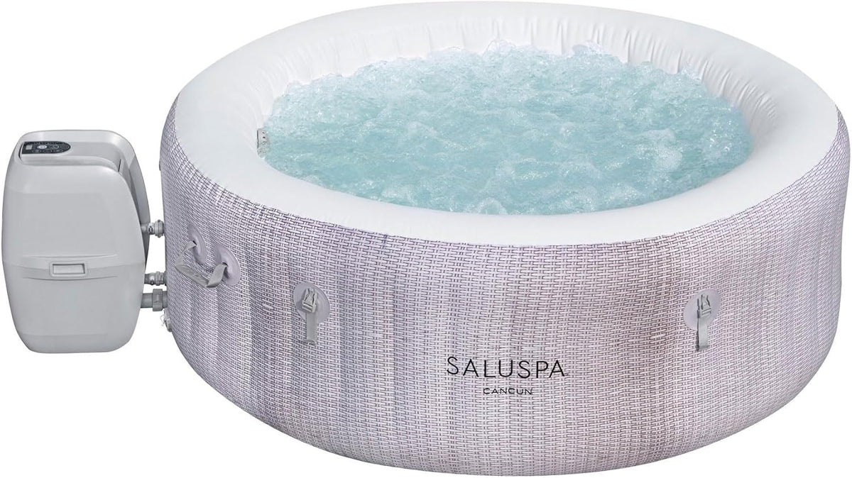 2026 Large Round 2 to 4 Person Inflatable Hot Tub Portable Outdoor Spa with 120 Airjets and Energysense Cover, Grey