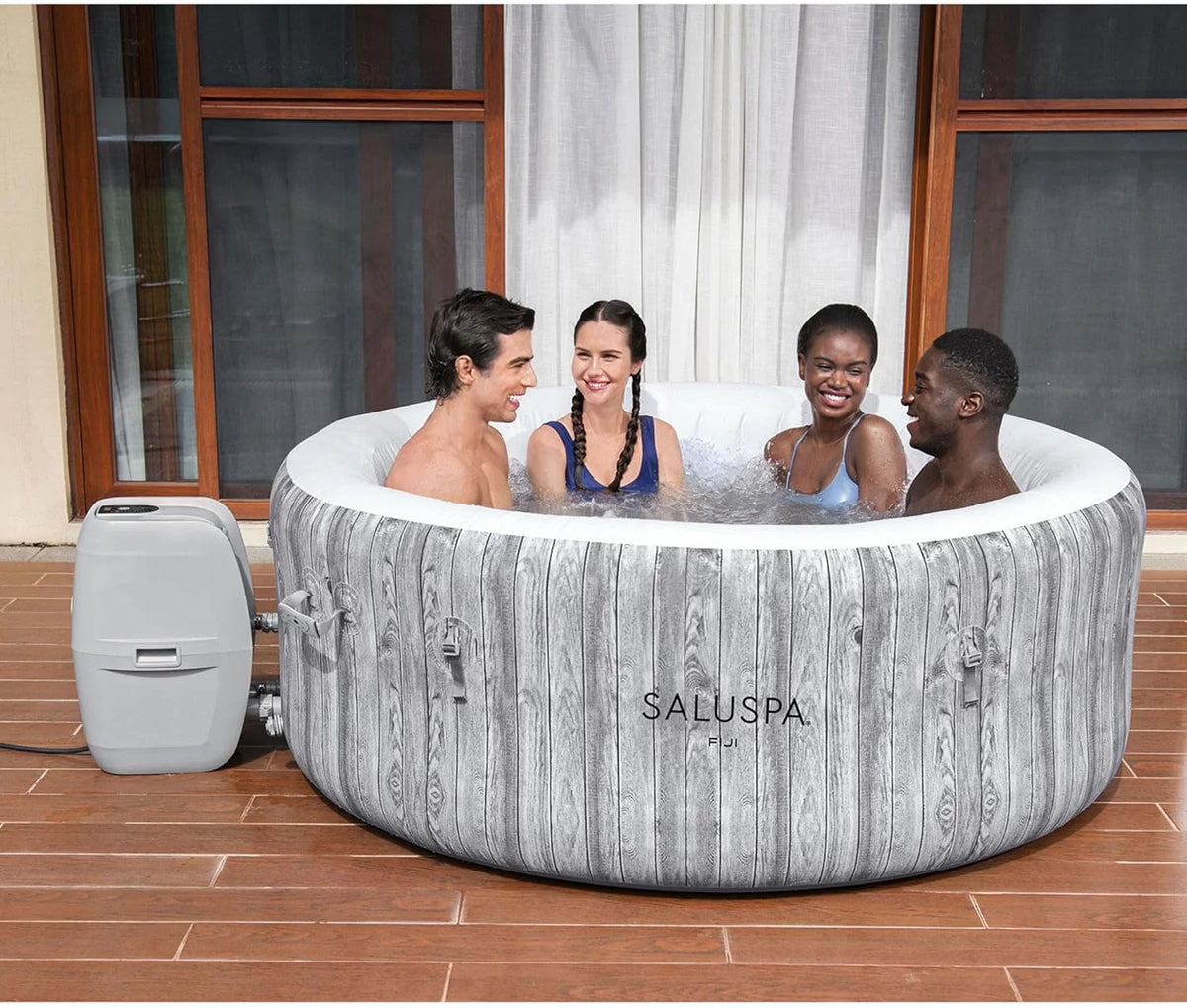 2026 Large Round 2 to 4 Person Inflatable Hot Tub Portable Outdoor Spa with 120 Airjets and Energysense Cover, Grey