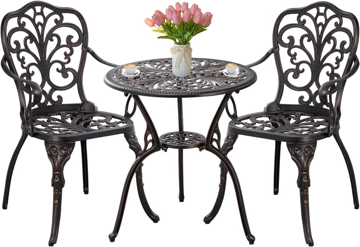 2026 Patio Bistro Set 3 Piece Outdoor,Cast Aluminum Outdoor Bistro Table and Chair Set of 2 with 1.97" Umbrella Hole,All Weather Bistro Table Set for Front Porch Set(Butterfly Black)