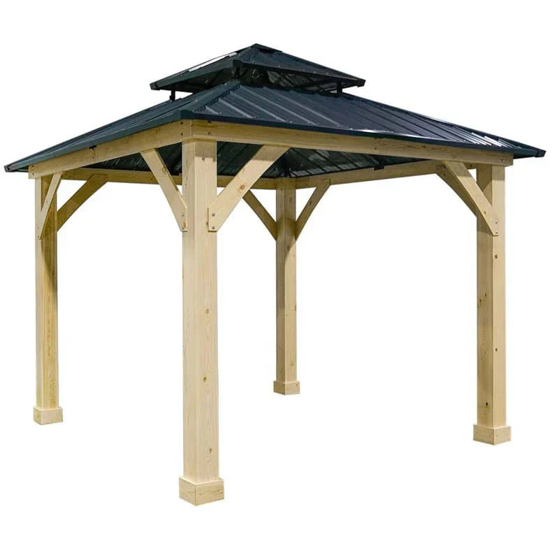 2026 10 X 10 Ft Outdoor Patio Hardtop Gazebo With Wood Frame Amp 2 Tier Metal Roof All Weather Gazebo Pergolas Shelter