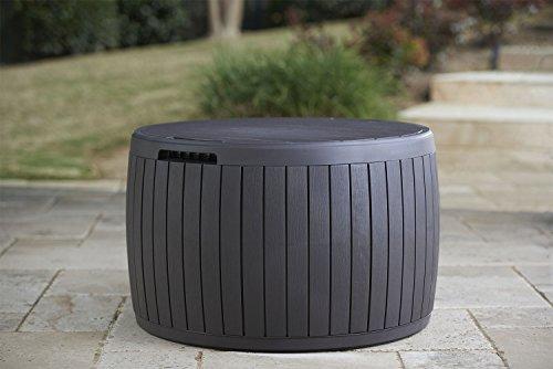 2026 37 gallon Round Deck Box, Patio Table for Outdoor Cushion Storage, Brown