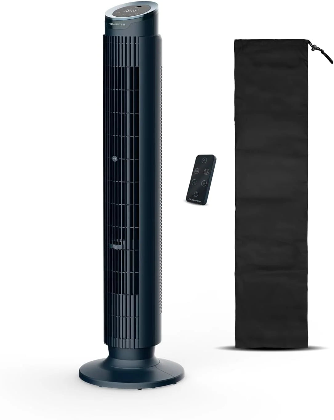Ventilador de torre Rowenta Eole Silence Force 2026, potente, modo silencioso, 12 velocidades, 5 modos automáticos, temporizador, oscilación de 60 – 90°, control remoto, cubierta antipolvo, azul, VU7050F0