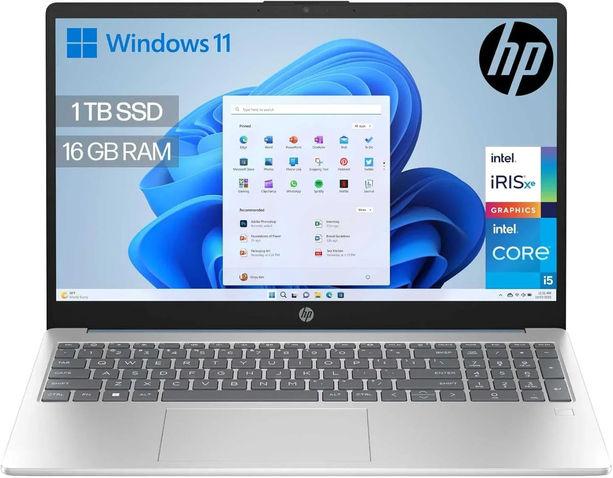 2026 HP 15 – fd0377ns – Ordenador portátil de 15.6" FHD (Intel Core i5 – 1334U, 16GB RAM, 1TB SSD, Intel Iris Xe Graphics, Windows 11) Plata y Azul – Teclado QWERTY Español