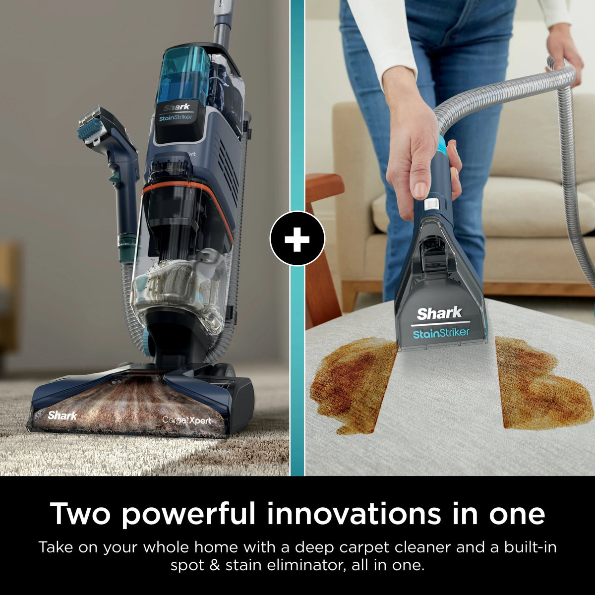2026 Shark CarpetXpert with StainStriker, Upright Carpet, Area Rug & Upholstery Cleaner for Pets, Built-in Spot & Stain Eliminator, Deep Cleaning & Tough Stain Removal, Carpet Shampooer, Navy, New,EX200