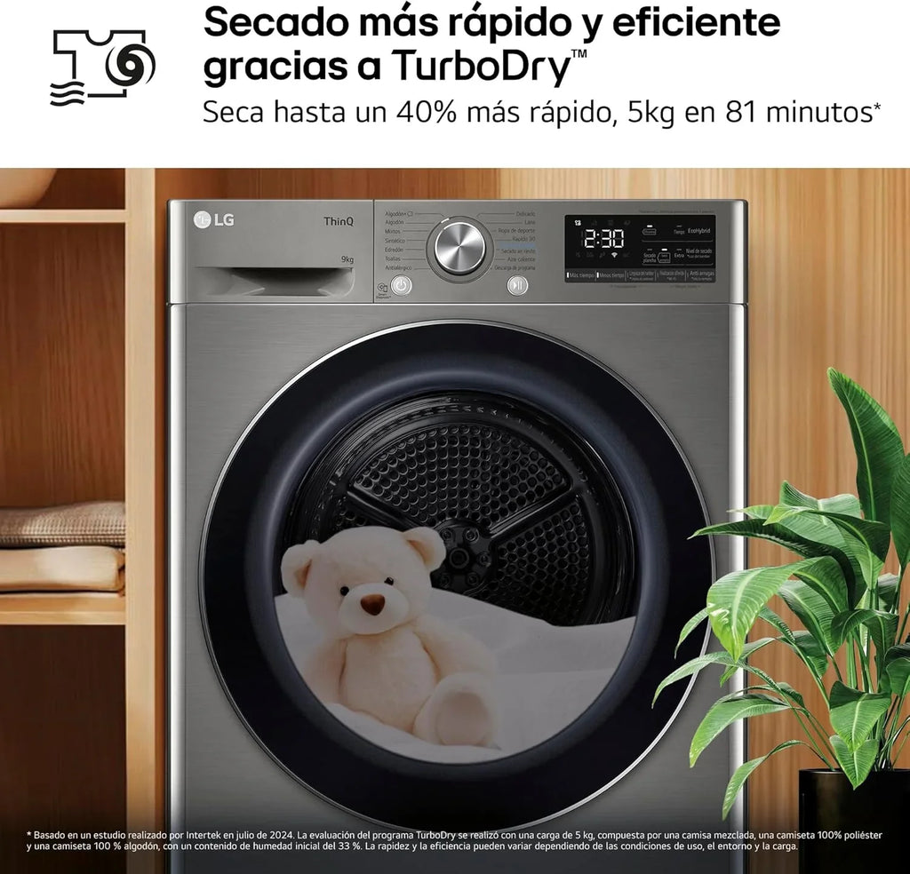 2026 RH90V9PV2N Secadora de Ropa, 9Kg, Bomba de Calor Dual Invert, Carga Frontal, Clasificación C, Sensor de Secado, Serie 900, Inox Antihuellas