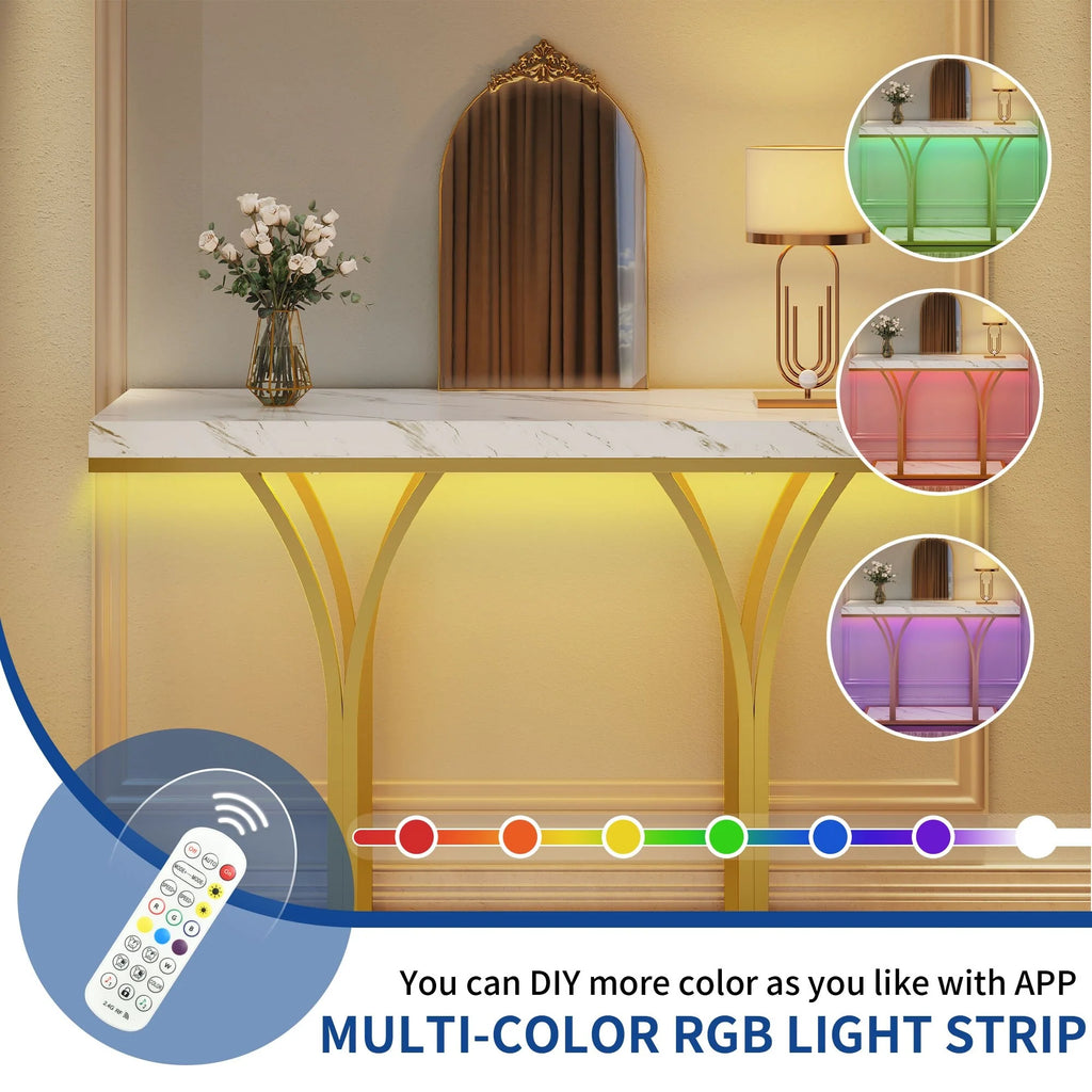 2026 Modern Gold Console Table with Marbled Top, Sofa Table for Entryway and Hallway