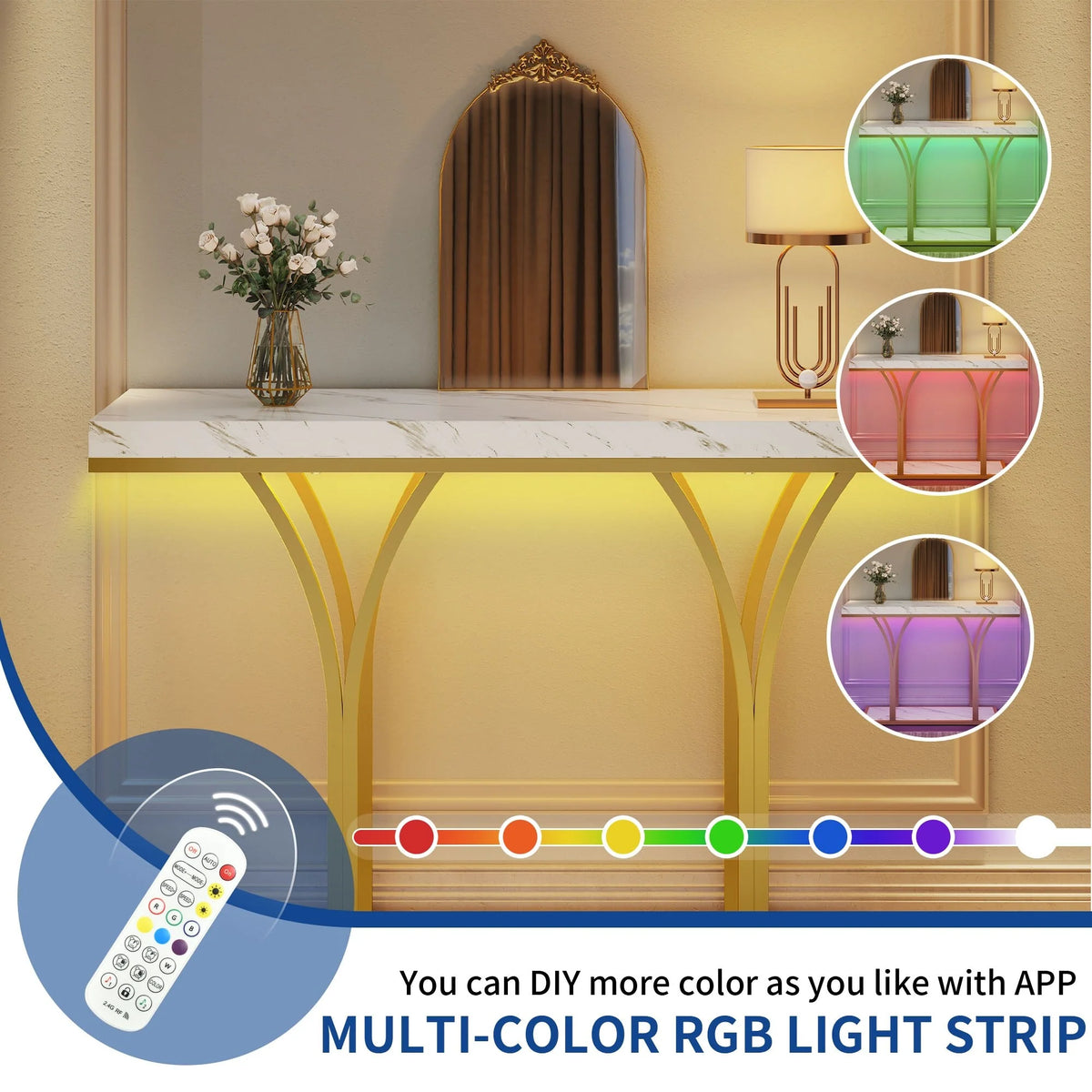 2026 Modern Gold Console Table with Marbled Top, Sofa Table for Entryway and Hallway
