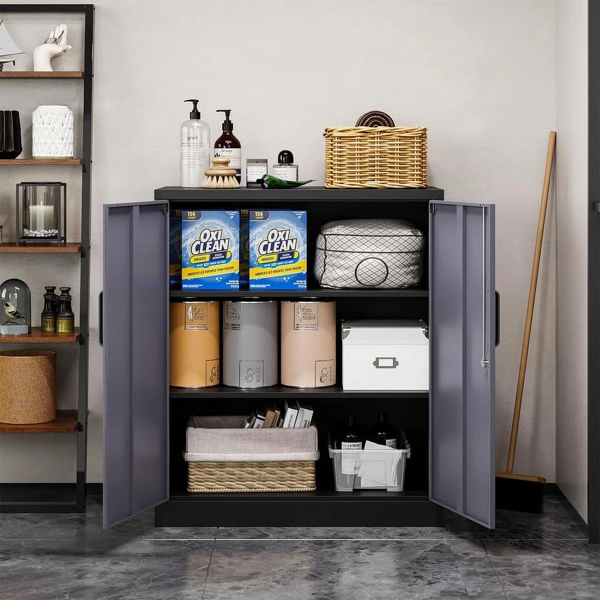 2026 STANI Metal Storage Cabinet with Locking Doors, Garage Lockable Steel Cabinets with 4 Doors and 5 Shelves for Home, Garage, Pantry Workshop Warehouse
