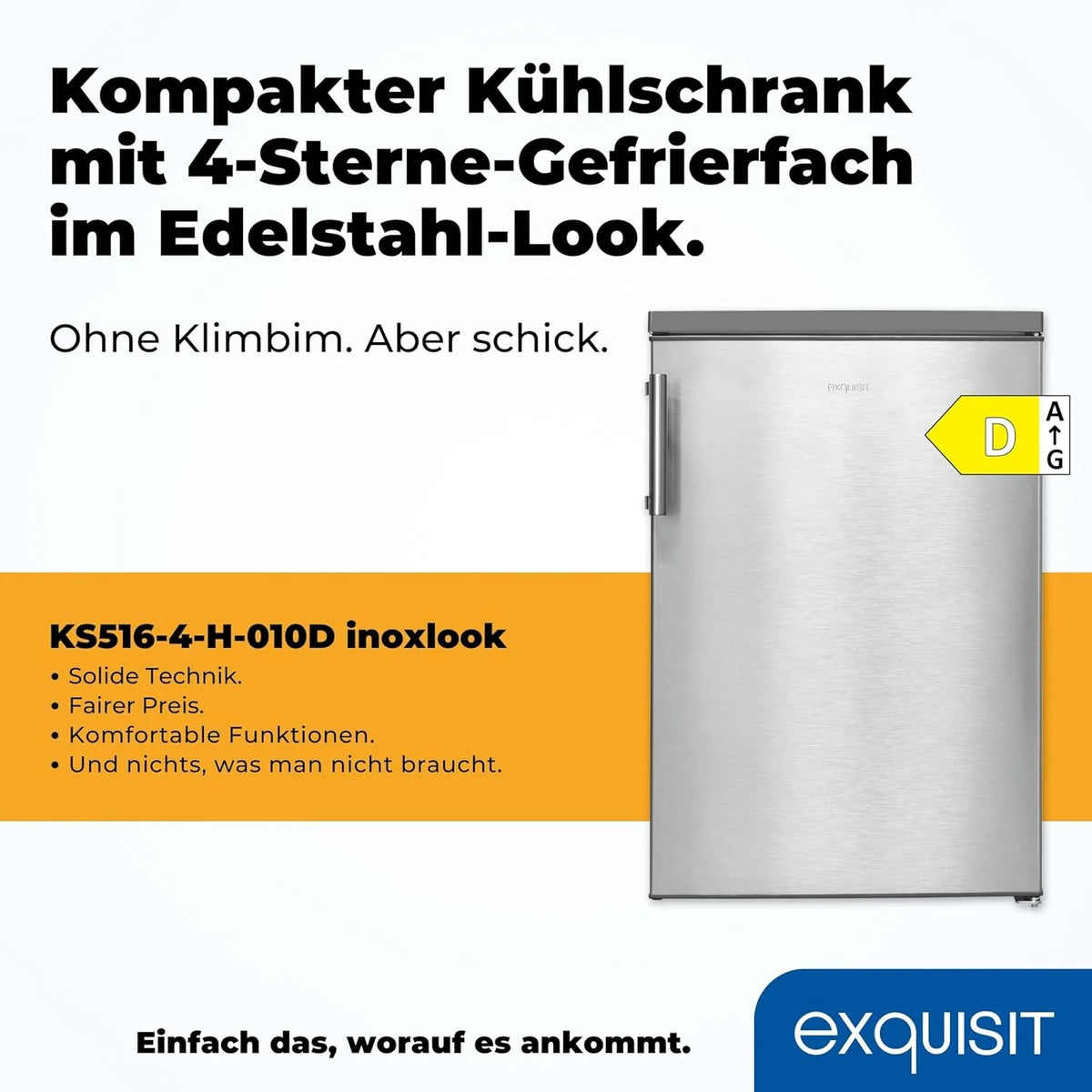 Refrigerador Exquisit 2026 con compartimento congelador, 120 litros, congelador de 4 estrellas, refrigerador independiente, KS516 – 4 – H – 010D Blanco