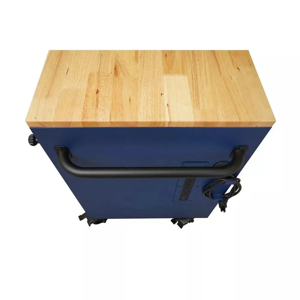 2026 Heavy-Duty 52 in. 9-Drawer Mobile Workbench with Adjustable-Height Solid Wood Top in Matte Blue