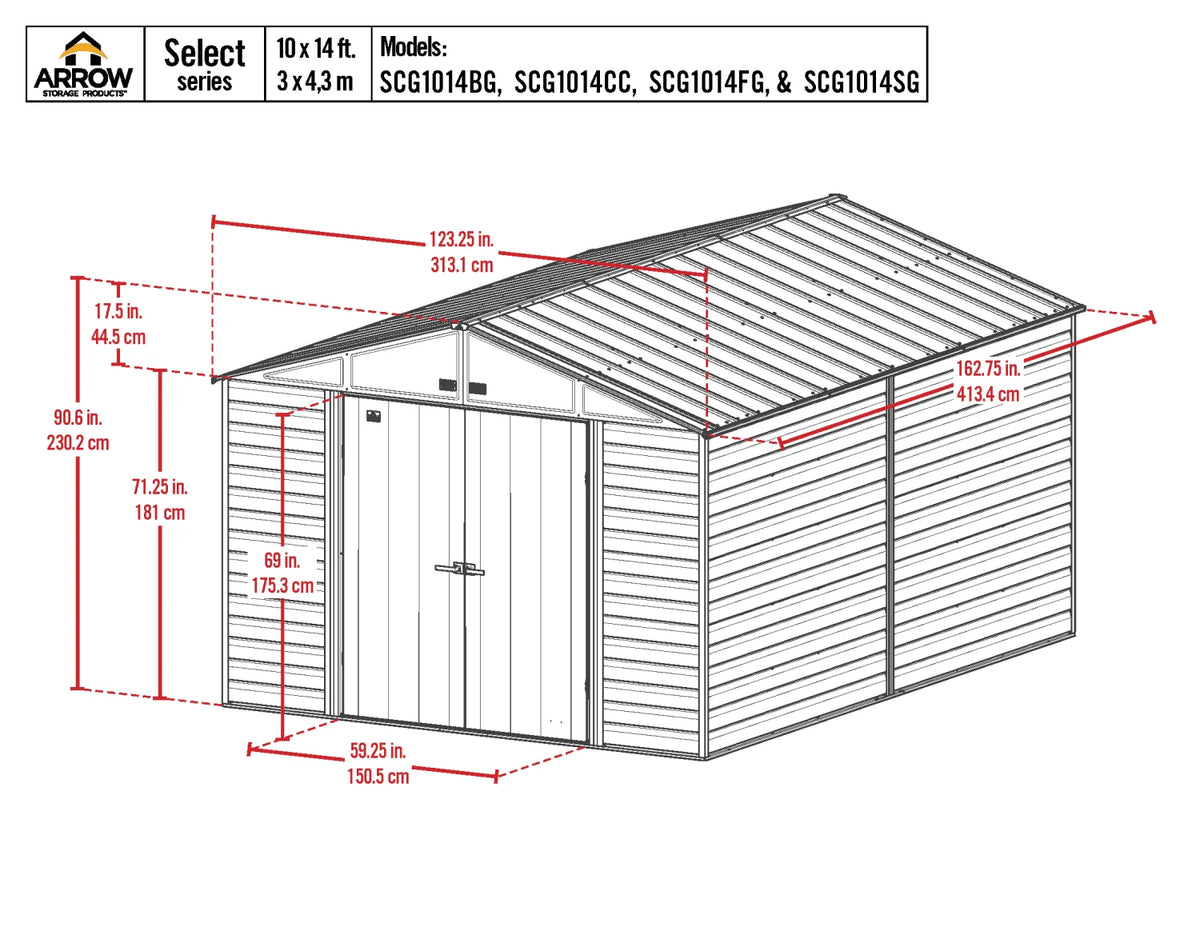 2026 Arrow Select Steel Storage Shed, 10x14, Blue Grey