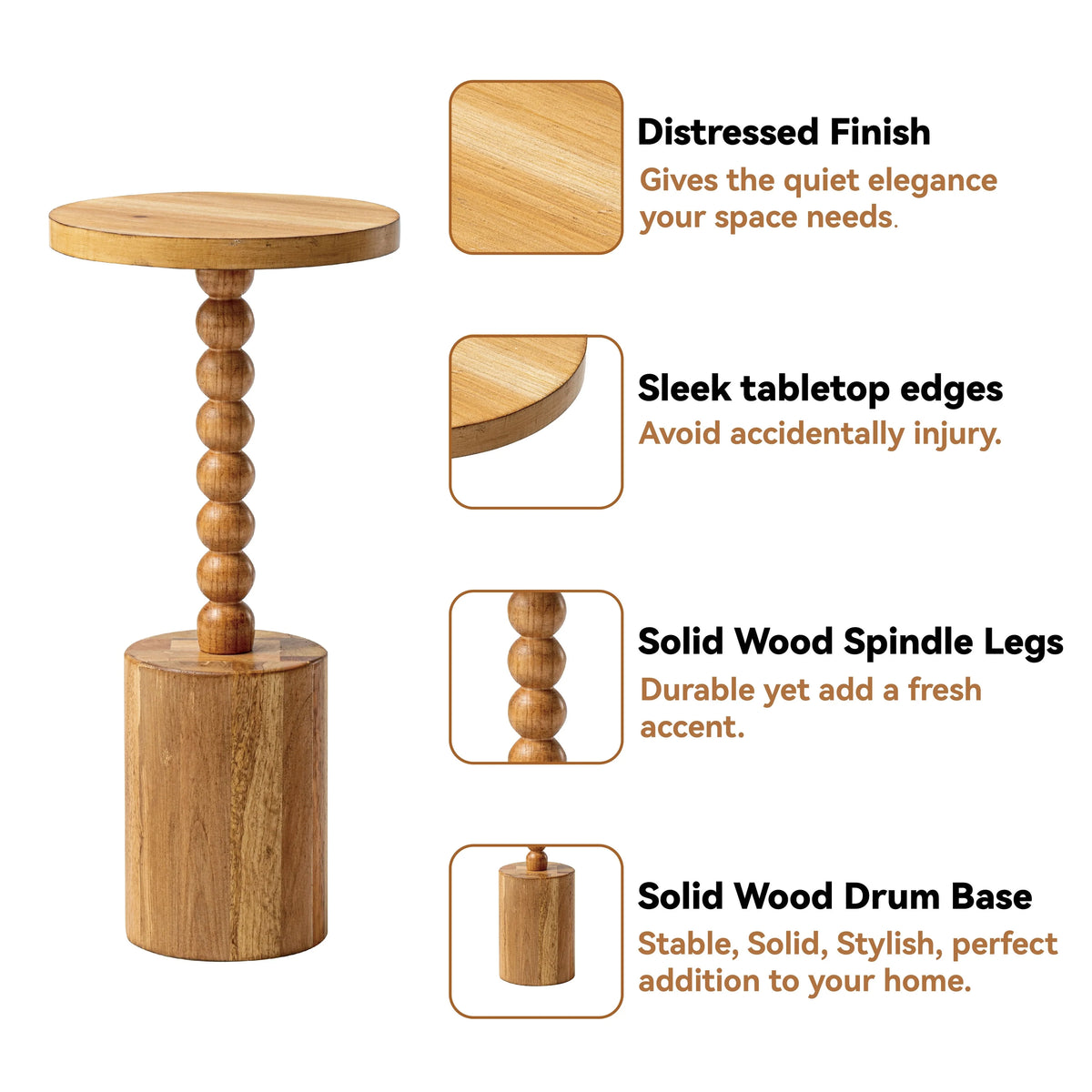 2026 Wood Pedestal End Table, Round Martini Drink Table for Small Spaces, Living Room and Bedroom