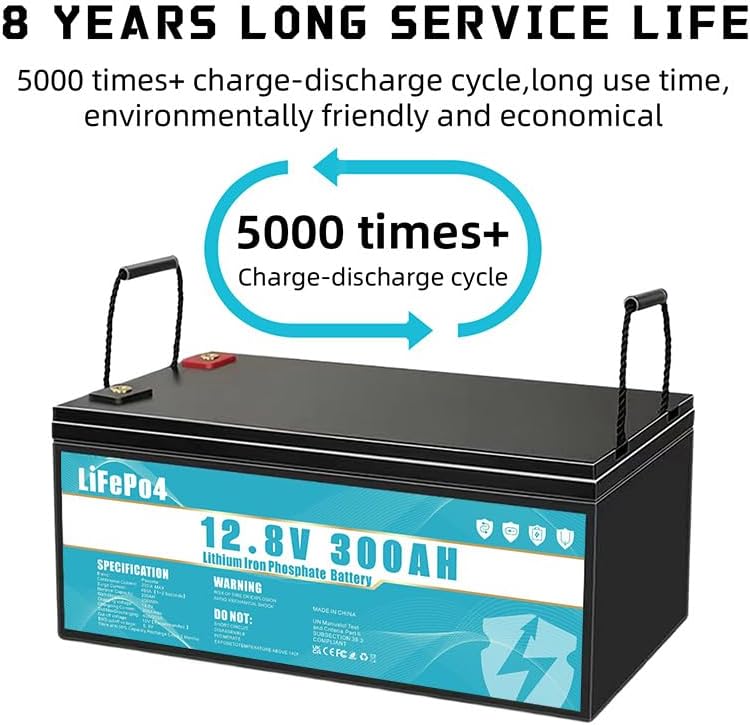 Batería LiFePO4 2026 de 12 V y 300 Ah, de fosfato de hierro y litio, equipada con BMS de 300 A, con una vida útil superior a 8 años, adecuada para acampada, energía solar, suministro de energía de emergencia, etc.