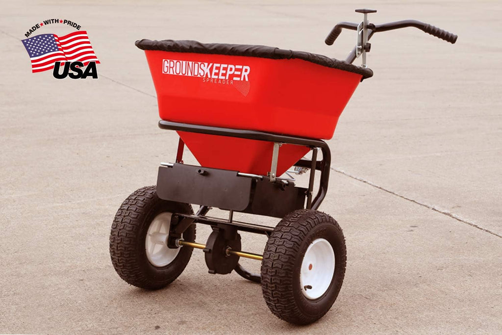 2026 Walk Behind Push Spreader, 100LB Capacity, for Salt, Ice & Snow Melt, Included Grate & Cover with Enclosed Gearbox for Protection