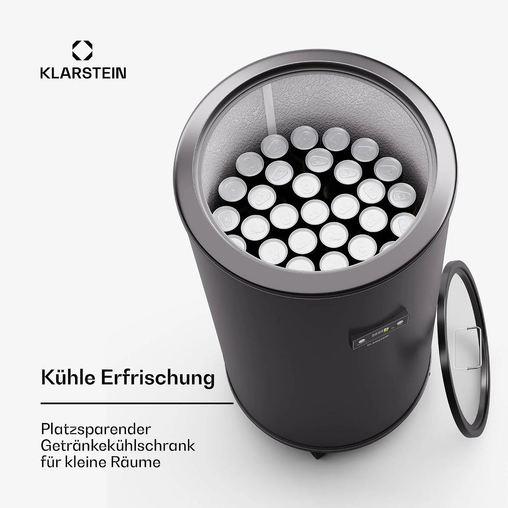 Refrigerador Klarstein Beersafe L 2026 con pantalla LED, refrigerador de acero inoxidable para habitaciones, refrigerador de bebidas para interiores/exteriores, refrigerador de vinos para bebidas, refrigerador de 75 L con vista de 360°, 0 – 16 °C