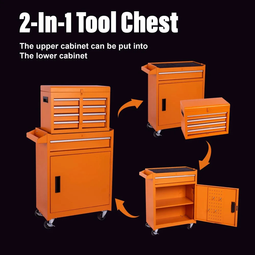 2026 5-Drawer Rolling Tool Chest, 2 in 1 Detachable Tool Box with Lockable Wheels, Adjustable Shelf, and Liner for Garage and Workshop Storage (Yellow)
