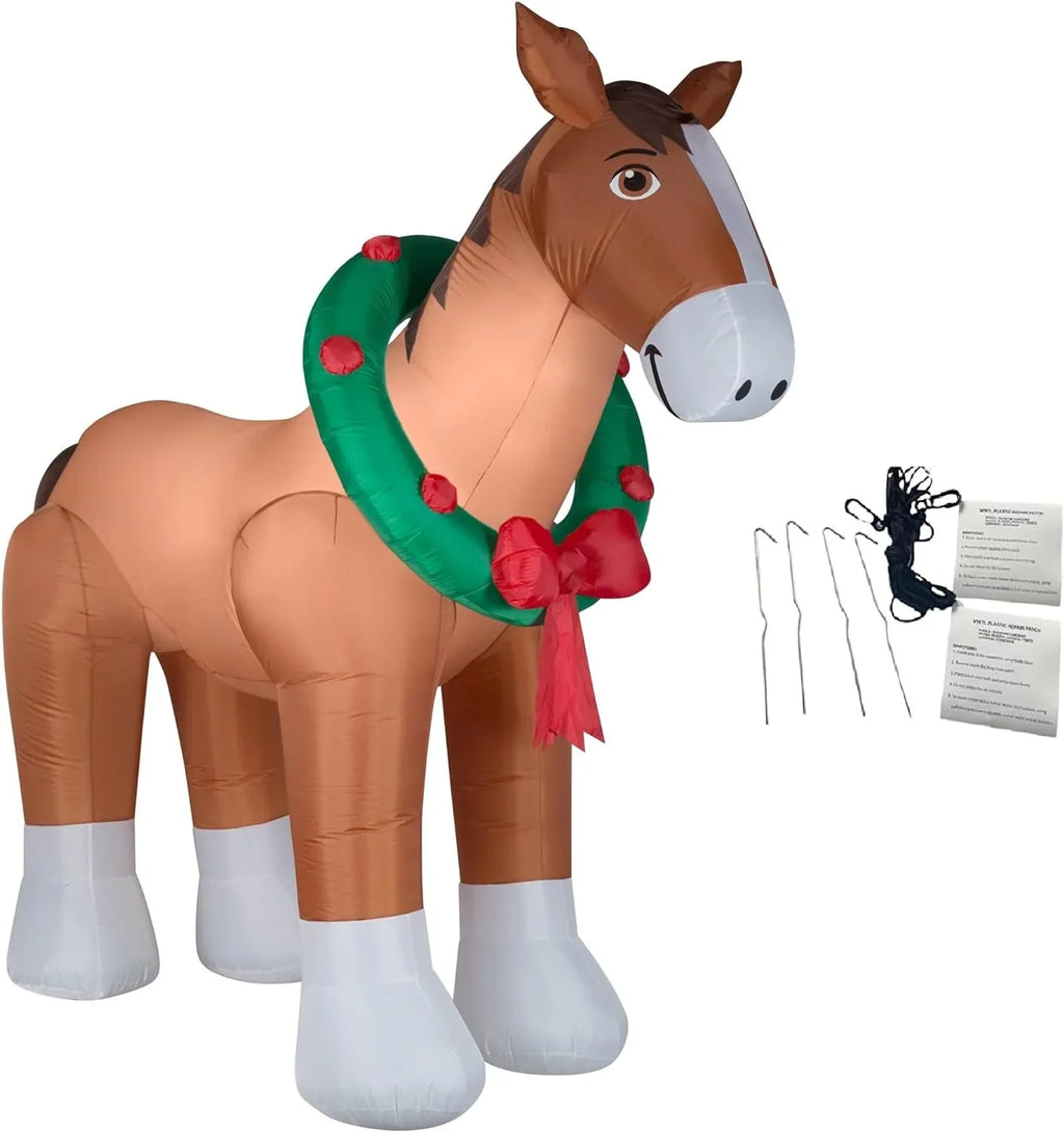 2026 Christmas Inflatables Clydesdale Horse Holiday Inflatable, 9 Foot Wide and Lights Up, Comes with Tether Stakes, Rope, Power Supply and Two Bonus Repair Patches Brown MTR-17148