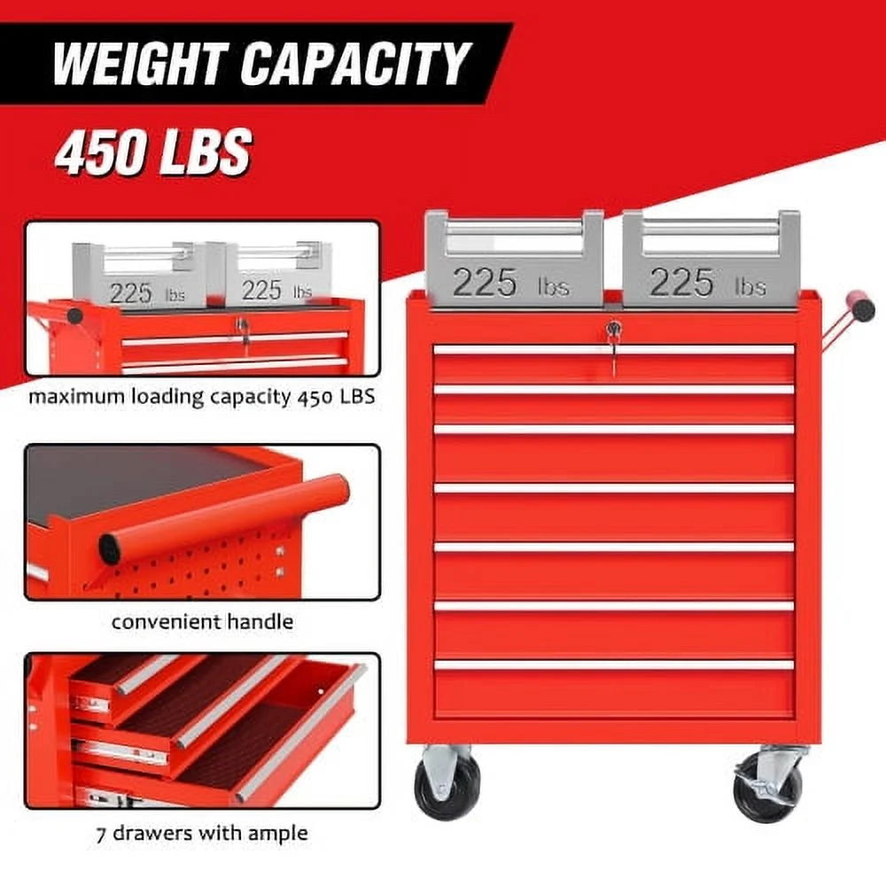 2026 POVANLI  7-Drawer Rolling Tool Chest with Wheels Multifunctional Tool Chest Portable Tool Storage Cabinet with Locking System for Garage Workshop Warehouse Repair Shop