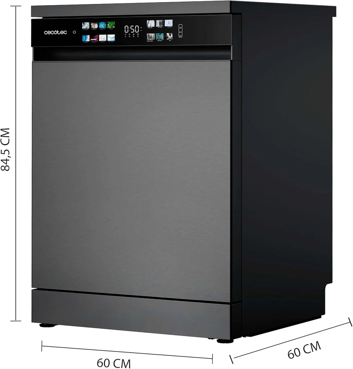2026 Cecotec Lavavajillas 60 cm Libre Instalación Bolero Aguazero 6210 Dark D. 15 Cubiertos, Bajo Consumo, Pantalla Fullcolor XXL, Tercera Bandeja, 8 Programas, Dual Zone Wash, Bandeja Ajustable, Dark