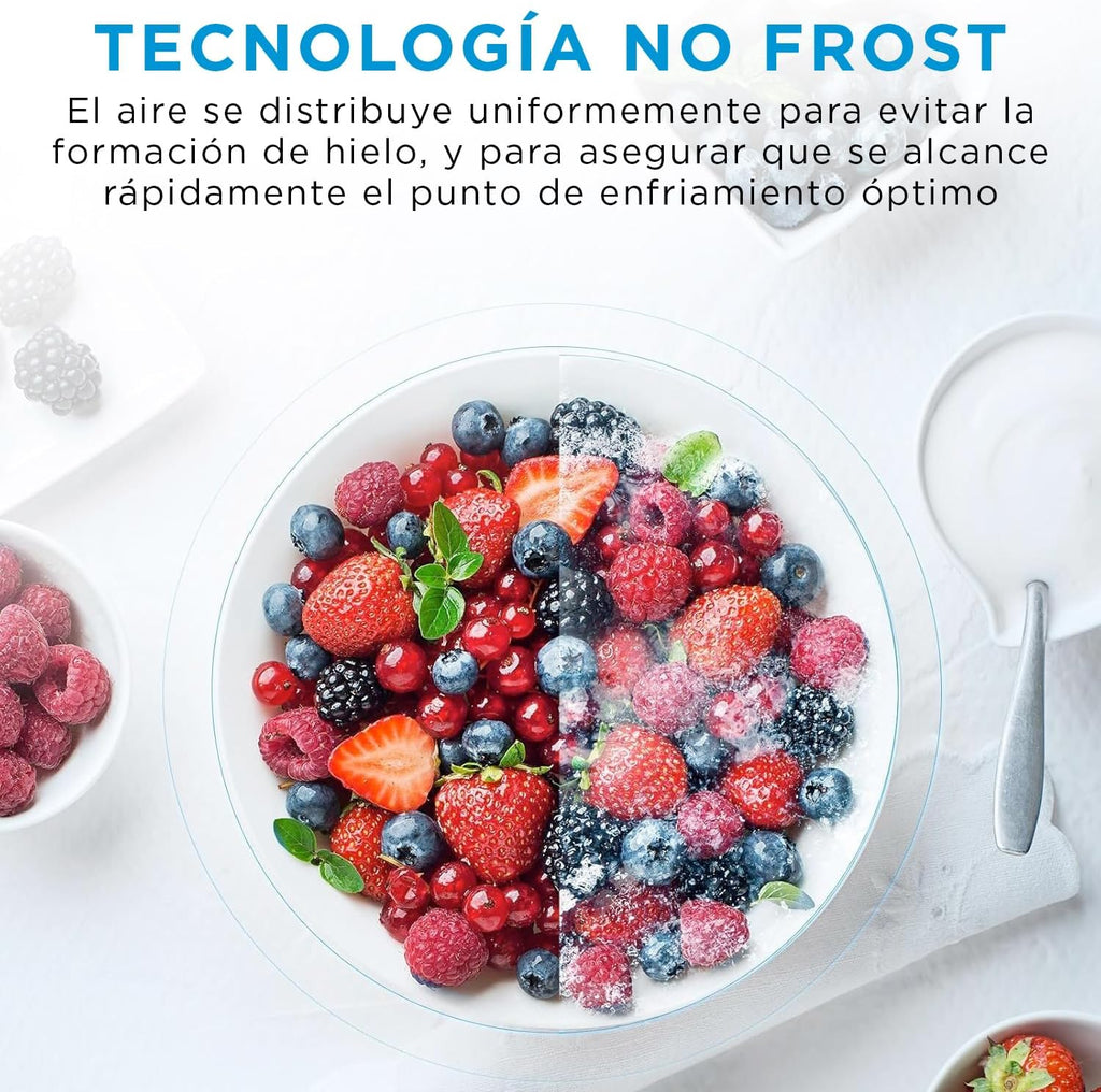 2026 Midea Frigorífico Combi No Frost | 60 cm ancho x 188 alto cm | Inox | Nevera libre instalación 224 L + 86 L Congelador – Refrigerador de bajo consumo con congelador vertical