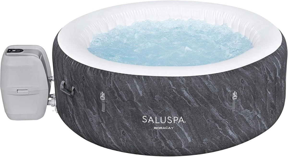 2026 Large Round 2 to 4 Person Inflatable Hot Tub Portable Outdoor Spa with 120 Airjets and Energysense Cover, Grey