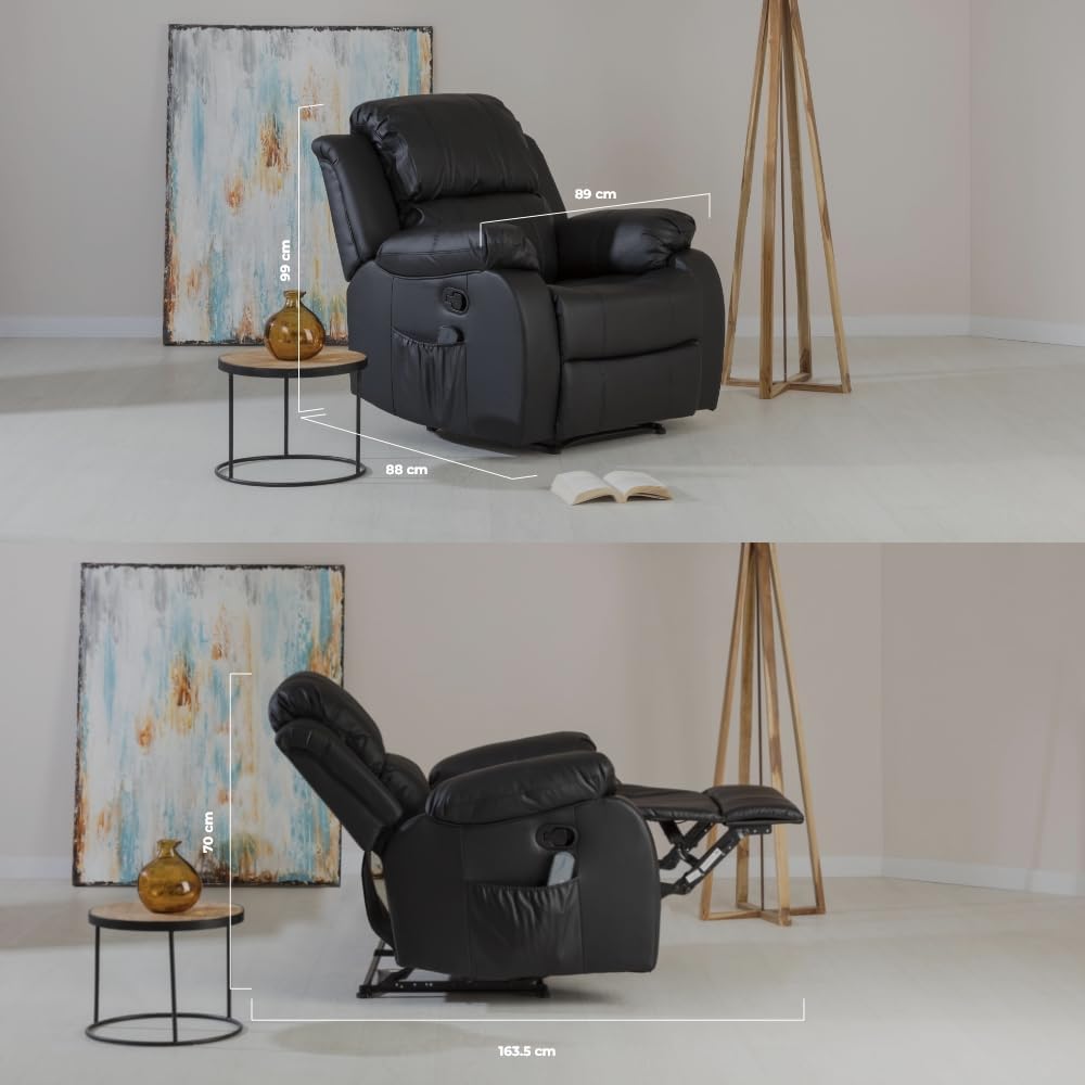 Don Descanso - Sillón Masaje Relax Calor Trevi Negro Reclinable 160º con 8 Motores Silenciosos, Calor Lumbar, Sist. Masaje 4 Zonas y Acabado en PU Anti-Cuarteo [Incluye Mando]. Ideal Gente Mayor 2026