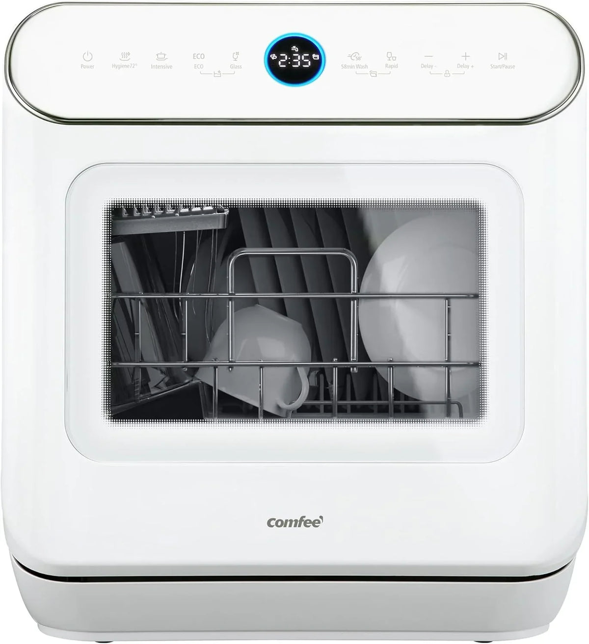 Lavavajillas de sobremesa COMFEE, mini lavavajillas de escritorio con 6 programas: lavado a vapor, lavado para bebés y lavado de frutas. No requiere instalación de fontanería. Incluye inicio diferido y almacenamiento de 72 horas. Color blanco. 2026