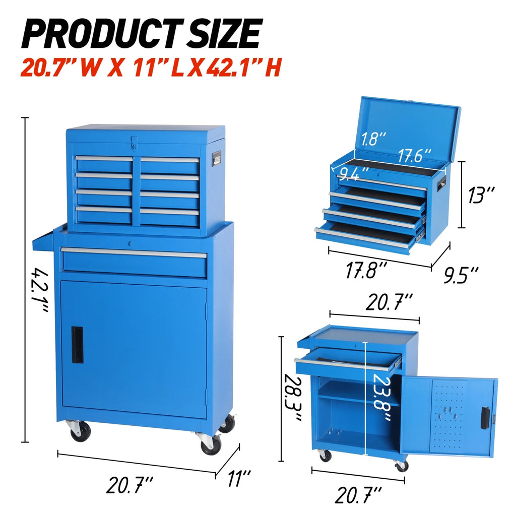 2026 5-Drawer Rolling Tool Chest, 2 in 1 Detachable Tool Box with Lockable Wheels, Adjustable Shelf, and Liner for Garage and Workshop Storage (Yellow)