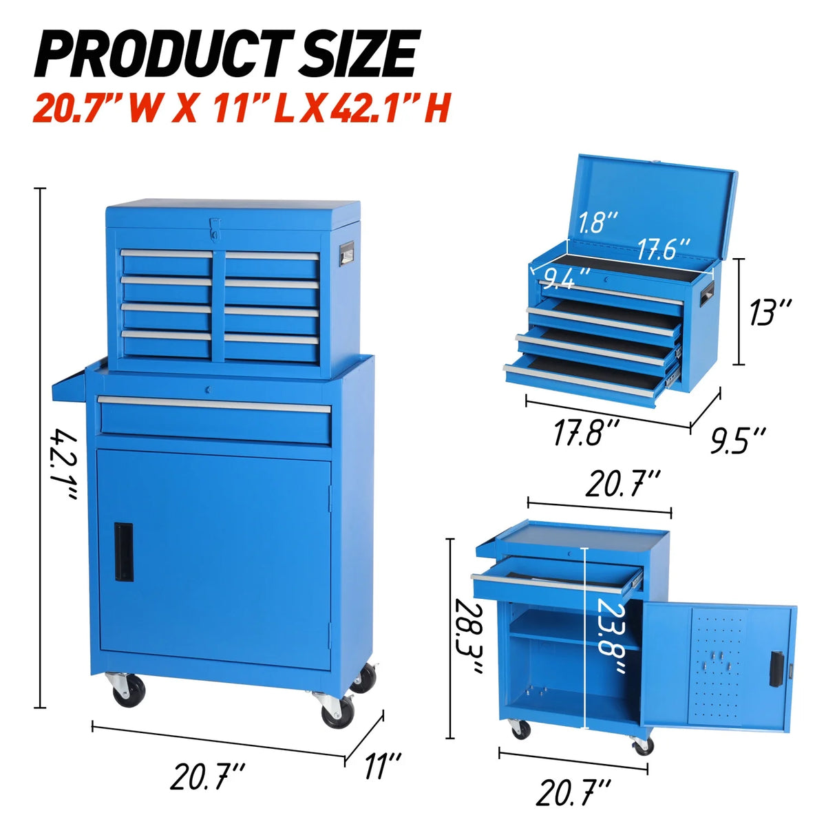 2026 5-Drawer Rolling Tool Chest, 2 in 1 Detachable Tool Box with Lockable Wheels, Adjustable Shelf, and Liner for Garage and Workshop Storage (Yellow)