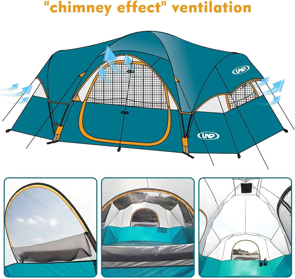 2026 Camping Tent 10-PERSON-FAMILY Tents, Parties, Music Festival Tent, Big, Easy Up, 5 Large Mesh Windows, Double Layer, 2 Room, Waterproof,…