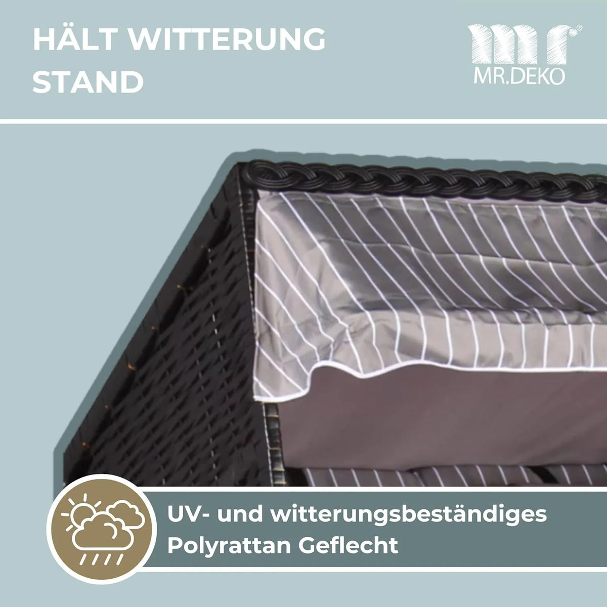 Silla de playa Baltic Sea 2026 Juniper PE negra (diseño gris real) | Silla de playa de 2 plazas resistente a la intemperie | Silla reclinable de dos plazas de madera maciza | Sillas de playa para balcón | Silla de playa para jardín