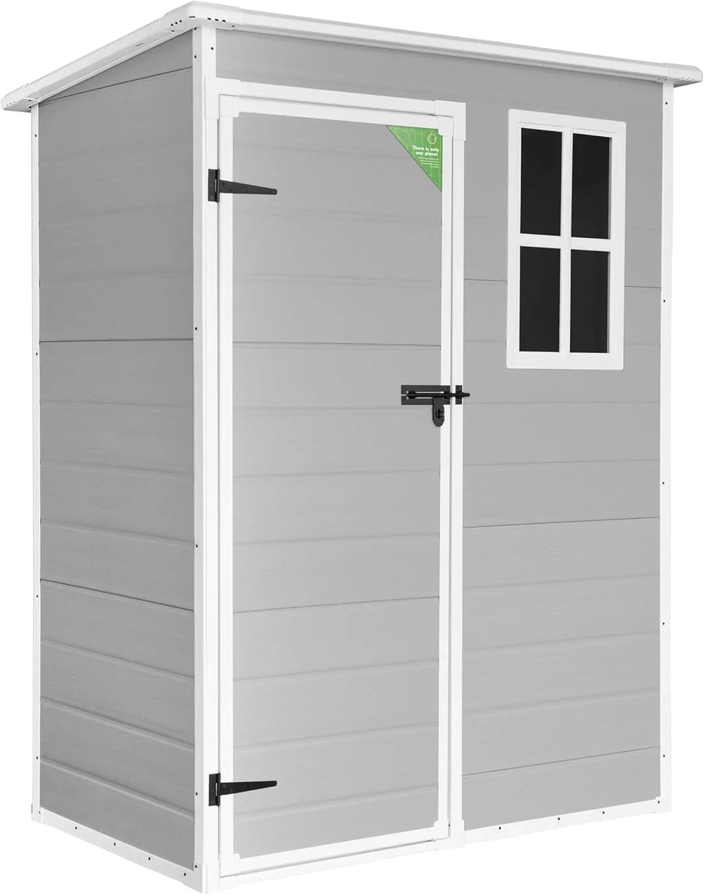 2026 Wasabi – Caseta de Resina Jardín Unit 1.4 – Ventana Luz Natural – Suelo Incluido – Paneles 12mm de Espesor – Gris Blanco – Cobertizo PVC Almacenaje Exterior – 1,37m2 – Techo Plano